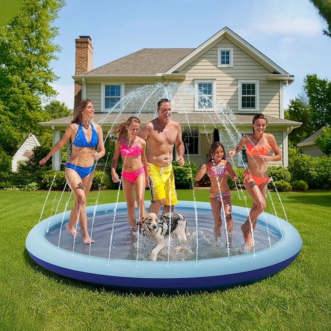 COMMOUDS 107" Splash Pad for Kids and Dogs, Extra Large Sprinkler Pad Non-Slip Thicken Pool Summer Outdoor Water Toys, Backyard Fountain Play Mat for Baby Toddlers Boys Girls Pet