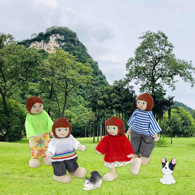 ONEST 10 Pieces Wooden Dollhouse Family Set Mini People Figures Sets Dollhouse Dolls Wooden Doll Family Pretend Play Figures Accessories for Pretend Doll House
