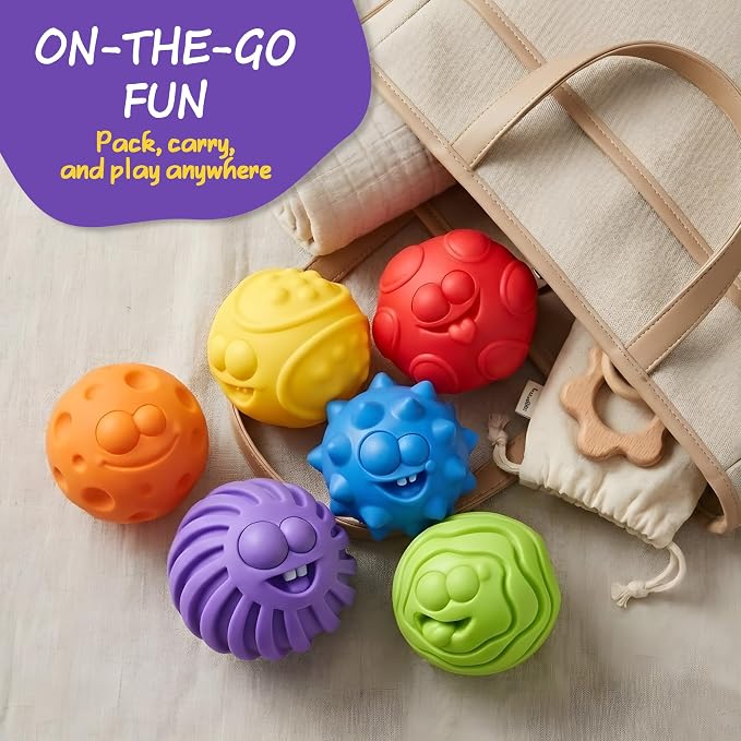 Baby Sensory Balls for 6-12 Months, 6PCS Textured Infant Toys | Easy Grasp Ball Set, Soft Teething Toys Baby Development, Fine Motor Skills, Bright Color, Early Learning Gift