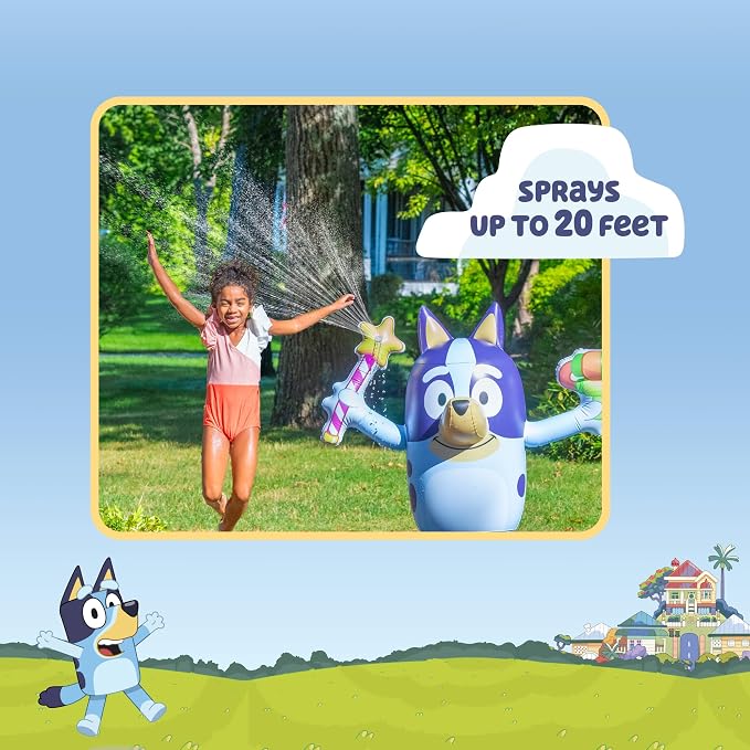 BLUEY Sprinkler for Kids, 48” Inflatable Water Sprinkler Toy for Summer Outdoor Fun, Lawn Sprinkler Toy and Bluey Party Decoration for Kids