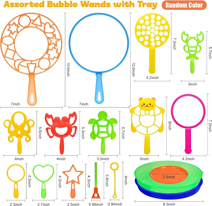 Bubble Wands Set for Kids,17 pcs Assorted Bubble Wands with Tray, Big Bubble Maker Wand for Kids Summer Outdoor Games,Birthday Party,Family Event,Gifts for Bubble Lovers