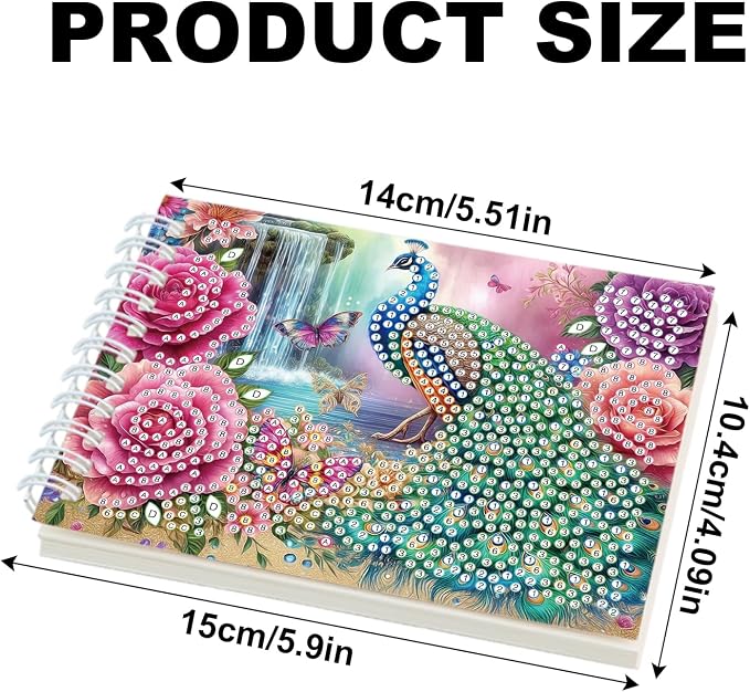 2 Pcs Peacock Diamond Painting Notebook 80 Pages for Adults,Diamond Art Journal and DIY Sketchbook, Diamonds Art Kit Supplies,Gift for Beginners, Craft Lovers, Artists. (Peacock)