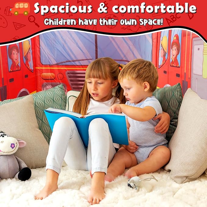Pop Up Play Tent for Kids Aged 3-5 Years Old Boys and Girls : Fire Truck Tent Playhouse Toy Play Tents for Toddlers 3-5 Kids Tent Indoor Outdoor Playhouse Toys for 3 + Year Old, Fire Truck