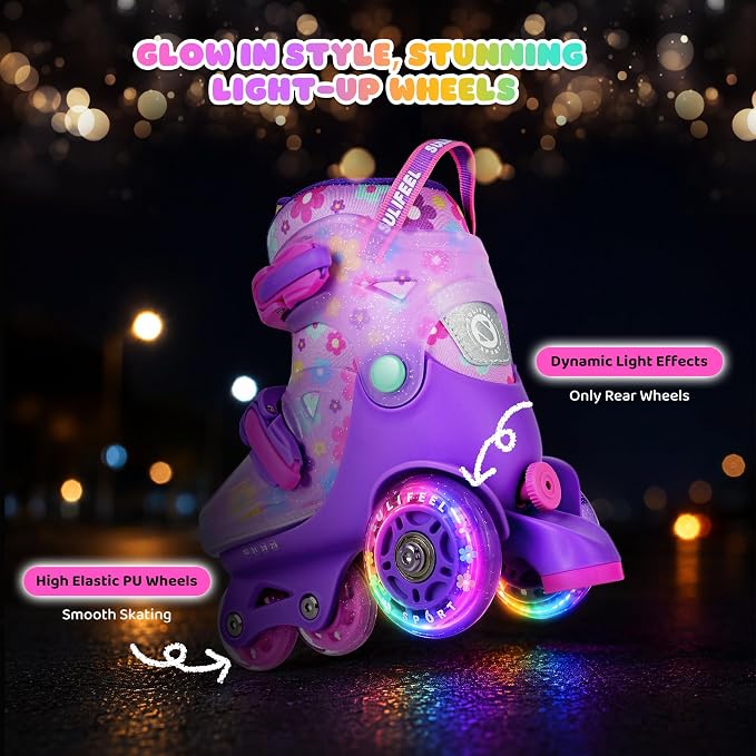 SULIFEEL Adjustable Roller Skates for Girls Boys Kids,Fun Illuminating Light Up Flash Wheels Three-Point Type Balance Suitable for Beginners Indoor Roller Skating