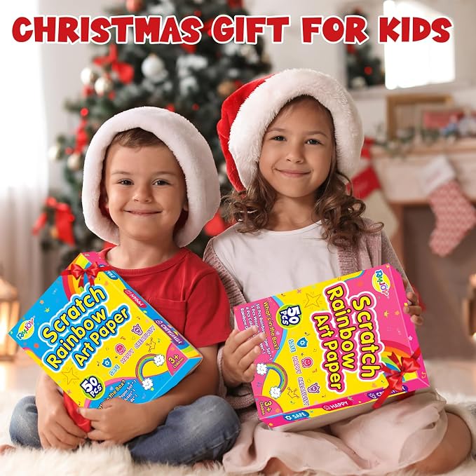 Rainbow Scratch Paper Art for Kids: 50PCS Magic Arts Crafts Gifts Toys for Girls Boys Ages 3-12 Games Activities for Birthday Party Family Day Classroom Prizes Easter Basket Stuffers(Girls)