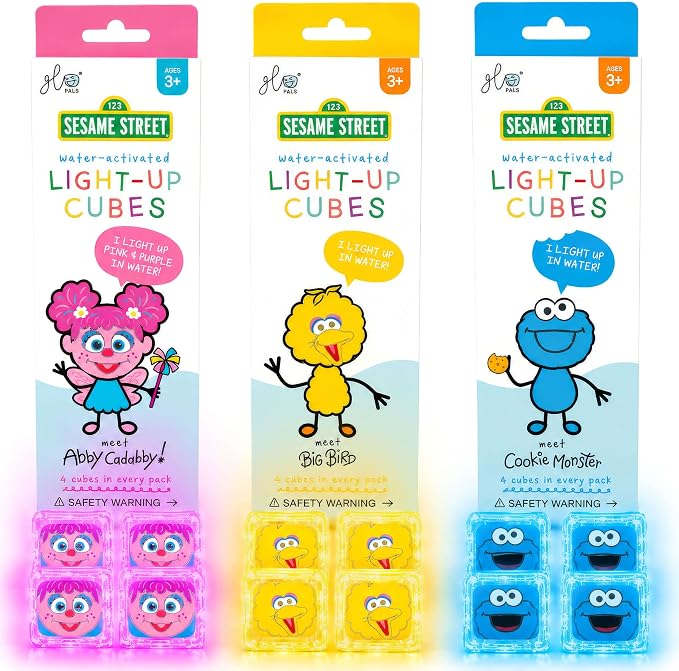 Glo Pals Water-Activated Light-Up Sensory Bath Toy Cubes for Bathtime and Sensory Play, Vibrant Light-Up Colored Cubes for Kids and Toddlers, Glows Pink, Yellow, and Blue, Pack of 12
