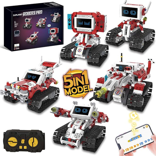 5 in 1 Robot Building Blocks Set, APP & Remote Control Programmable STEM Toy with Dynamic LED Eyes, Articulated Head & Arms, Educational Building Blocks Gift for Boys Girls 8-16, 358PCS