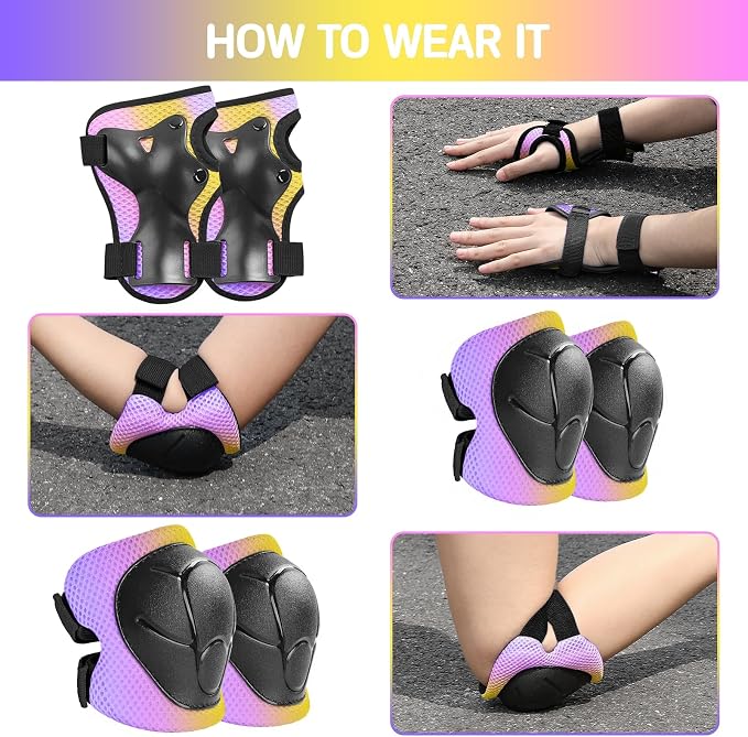 Wemfg Kids Protective Gear Set Knee Pads for Kids 3-14 Years Toddler Knee and Elbow Pads with Wrist Guards 3 in 1 for Skating Cycling Bike Rollerblading Scooter