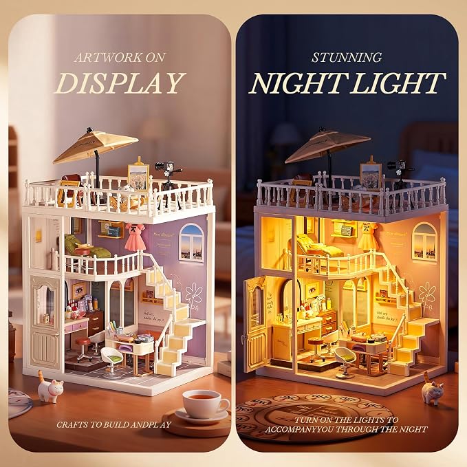 DIY Miniature House Kit Beauty Salon – 203 Piece Tiny House Dollhouse Mini Room with LED Light, Nail Art Studio & Makeup Room, Cozy Creative Craft Gift for Kids 8+ & Teens