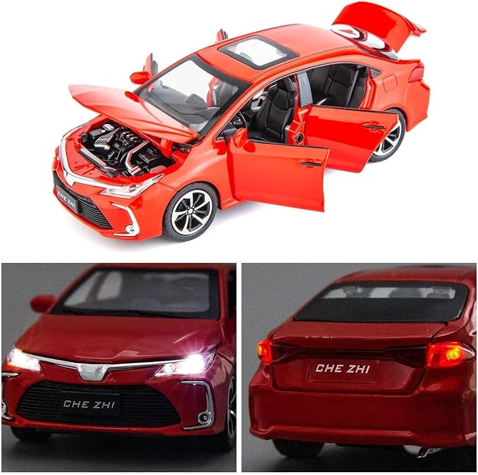 BDTCTK Compatible for 1:32 Corolla Model Car, Zinc Alloy Pull Back Toy Car with Sound and Light for Kids Boy Girl Red