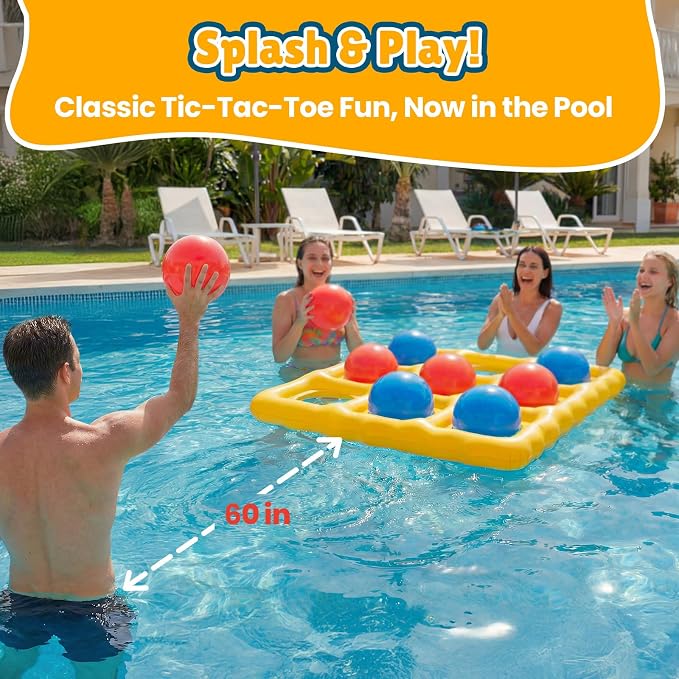 Pool Toys Inflatable Tic-Tac-Toe Game Giant Outdoor Floating Game with 10 Balls Swimming Pool Games for Kids Adults Family 2-10 Players Yard Pool Beach Lawn Camping