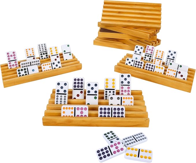 GOTHINK Double 12 Mexican Train Dominoes Set in Wooden Carry Case, Colored Dots Domino Set for Adults Kids and Family, Included 91 Tiles, 9 Trains, Wooden Hub, 8 Holders, 2 Scorepad in Vintage Box