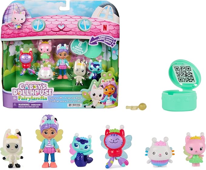 DreamWorks Gabby's Dollhouse Fairylandia Fairy-riffic Friends Pack with 6 Figures and Surprise Accessory, Pretend Play Toys and Doll House Characters for Kids, Ages 3+