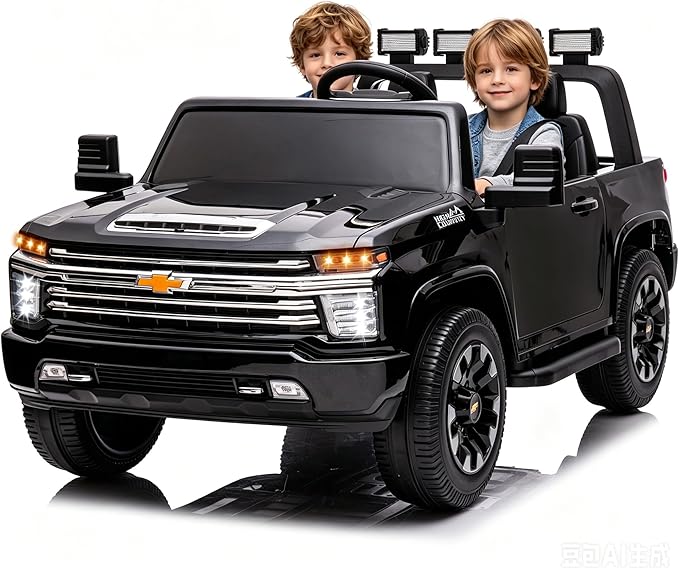 24V Ride on Toys for Kids, Chevrolet Silverado 2 Seater Ride on Car for Kids Remote Control Kids Electric Cars Kids Driving Car with Bluetooth, Power of Wheel Car for Kids Truck for All Types of Road