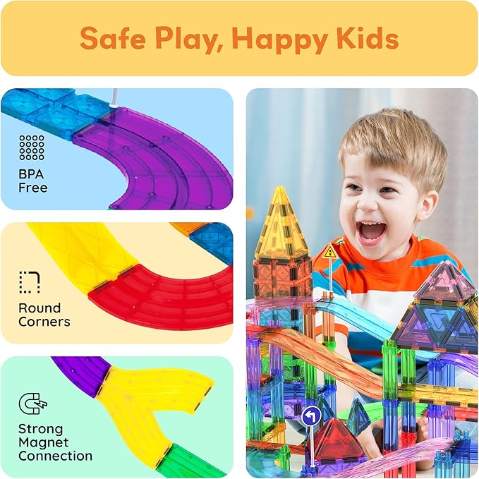 12pcs Race Track Add-On Magnetic Railway 5Styles Building Block Set Magnet Tiles Construction Toy STEM Learning Early Education Toys Blocks Child Brain Development for Kids Age 3+ PTR12