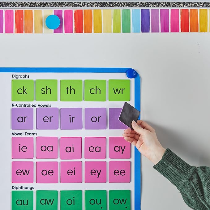 hand2mind Advancing Phonics Word Work Demonstration Set, Jumbo Magnetic Poster with 108 Phonics Tiles, Magnetic Classroom Supplies, Whiteboard Magnets for Teachers, Science of Reading Manipulatives