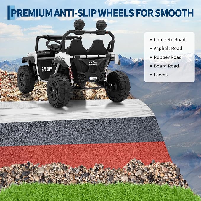 2 Seater Ride on Car for Kids, 24V Ride on Toy, Fast 4.97MPH Truck, 4WD Kids Electric Vehicles with Remote Control, Spring Suspension, Front & Behind LED Lights, Dual Storage, 3 Speeds, Music, White