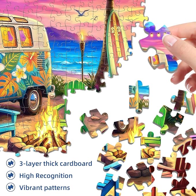 Sunset Beach Camp Puzzles for Adults 1000 Pieces,Challenging Jigsaw Puzzles for Adults 1000 Pieces,Difficult Impossible Puzzle for Family Game Night,Summer Puzzles Gifts for Father's Day