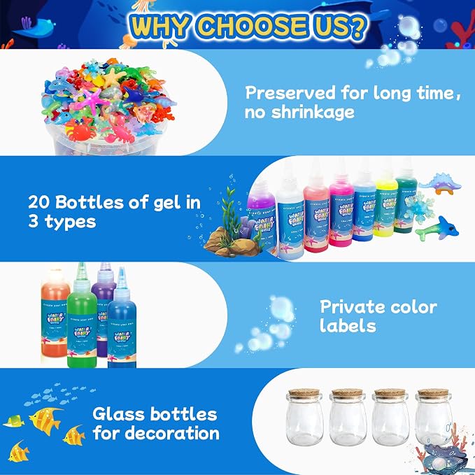 116PCS Magic Glow-in-The-Dark Gel Water Fairy Toy, Aqua DIY Elf Set with 18 Shape Molds, 100ml Gels, Water Squishy Kit, Make 150+ Water Animals,Christmas Birthday Gift, Arts Crafts STEM Kit for Kid
