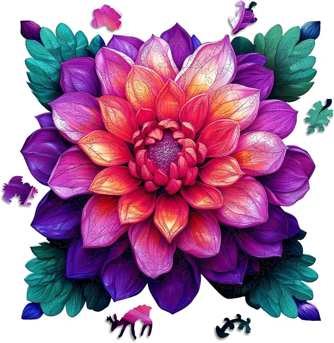 Leodozzio Lotus Wooden Jigsaw Puzzle for Adults 500 Pieces, 5MM Thick Unique Shaped Flower Wood Puzzle, Home Wall Decor, Family Game, 15.9 x 15.9 Inch