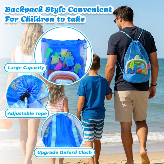 Collapsible Beach Toys for Kids, 38Pcs Sand Toys, 3 Foldable Buckets and Shovels Set with Mesh Bag，Sand Castle Building Kit, Travel Sandbox Toys, Beach Essentials for Kids Toddlers Boys Girls Age 3-10