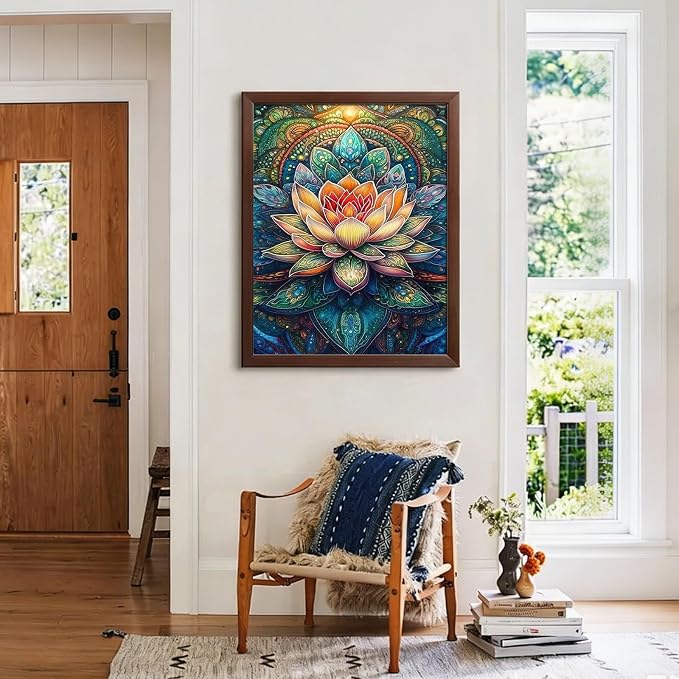 CHWGLFGG Mandala Lotus Diamond Painting Kit for Adults, 5D Full Round Drill Diamond Art Beginners Canvas for Home Wall Decor, DIY Paint by Diamonds Dot Gem Craft12x16 Inch