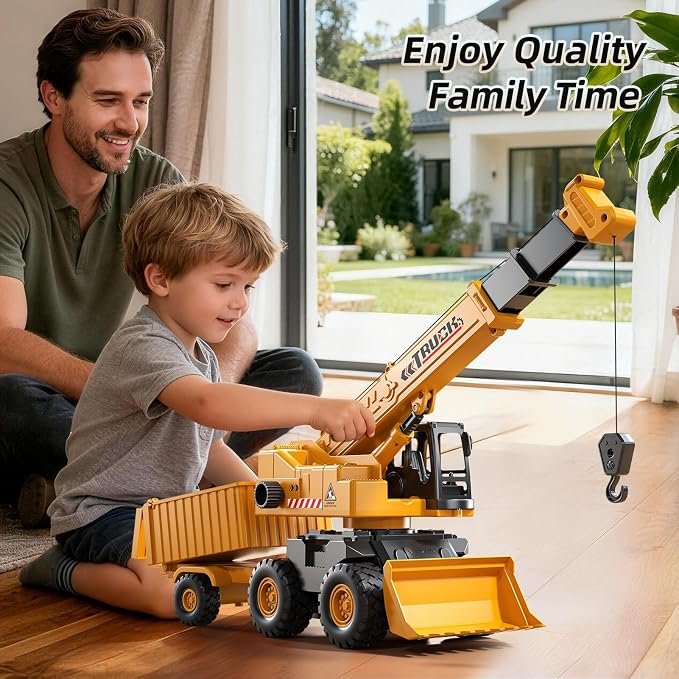 KukuFun 3-in-1 Truck Toys for Boys 3-5 Year Old, Construction Sandbox Toy with Dump Crane Bulldozer，Indoor/Outdoor Sand Toys for Kids Toddlers Girls Age 3-8，Birthday Gifts