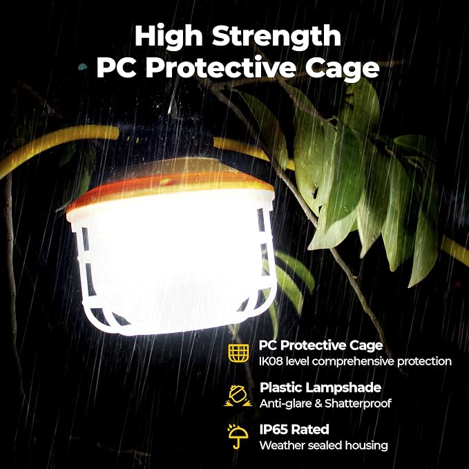 50FT 3 Prong 75W Construction String Lights with Switch, 5-Head LED Work Light, ETL Certified, 18/3 SJTW Cord, IP65 Waterproof, Linkable up to 12 Sets, for Jobsite, Attic, Garage