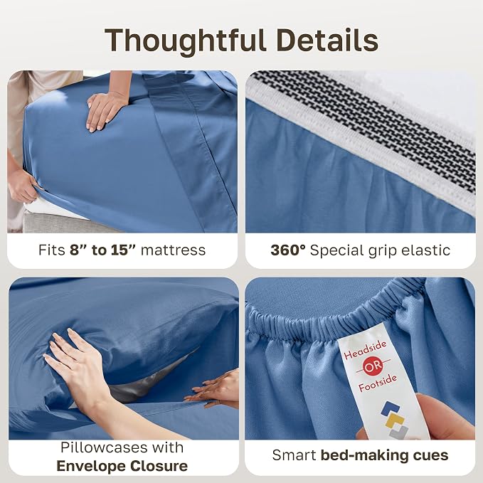 California Design Den Soft 100% Organic Cotton Bed Sheets King Size Set - Crisp and Cool Percale, Deep Pocket Organic Sheets with Anti-Skid Elastic, Breathable and Durable Bedding Set - Riviera Blue