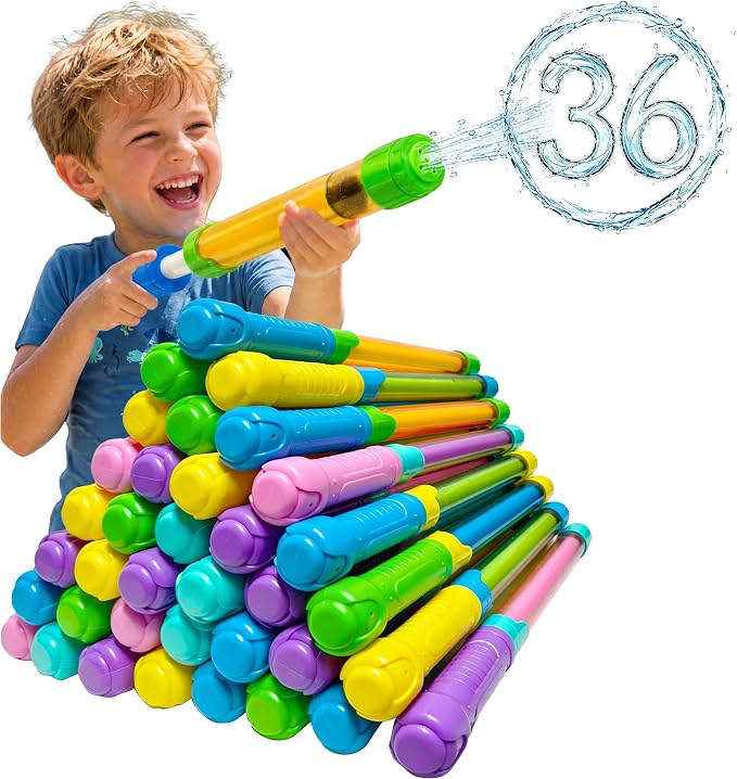 Water Gun Blasters for Kids & Adults: 36 Pack Bulk Water Squirter for Outdoor Swimming Pool Party, Backyard, Summer Beach, 12.6 Inch Water Shooter Toy Gift for Water Slide, Water Fighting Game