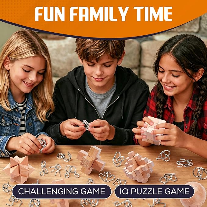 30pcs Metal & Wooden Brain Teaser Puzzles Set, 3D Brain Teasers Wire Puzzles for Adults Teens Kids, Educational IQ Unlock Interlock Puzzle, Entertaining & Thoughtful Gift Set
