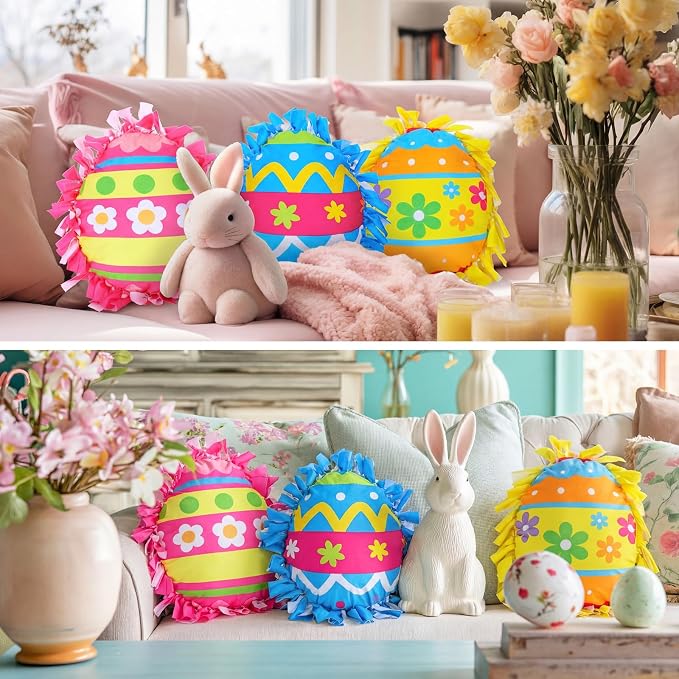 Weysat 6 Sets Easter Egg Tied Pillow Craft Kit DIY Easter Egg Pillow Craft Gifts with PP Cotton for Spring Party Decor Vbs School Favors Classroom Giveaways