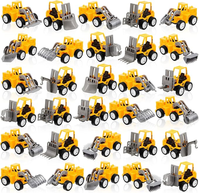 72 Pcs Construction Party Favors for Boys, Mini Construction Vehicles Children's Day Gift, Mini Pull Back Cars Excavator Toys Small Trucks Bulk for Kids Girls Birthday Cake Toppers (Full Set)