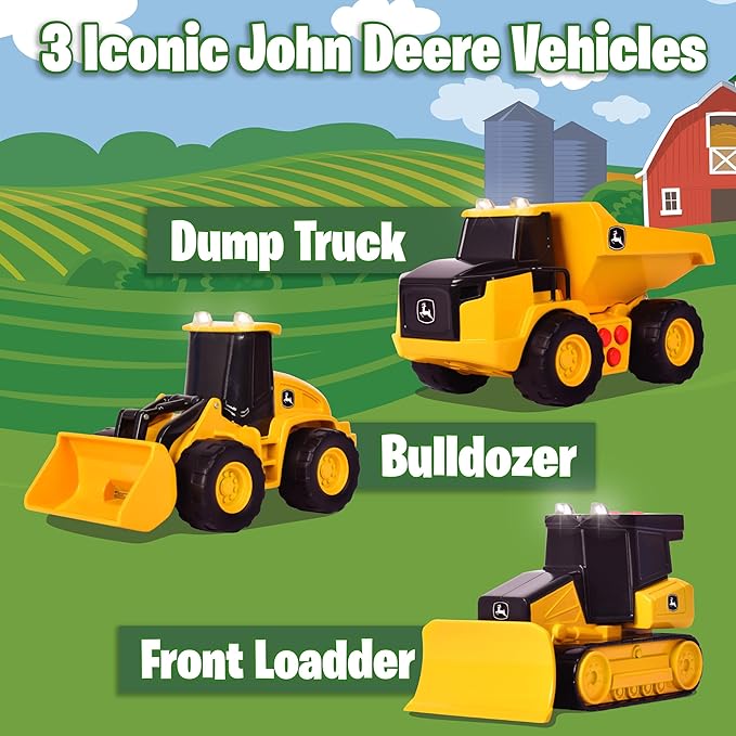 John Deere 3-Pack Realistic Set Lights and Sound 5" Farm Construction Vehicles