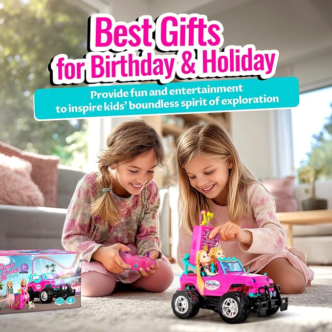 ULOVEME RC Cars - Remote Control Car with 5.5" Doll for Girls, 2.4GHz Je ep RC Cars - Simple Control Toy Cars for Kids (Pink)