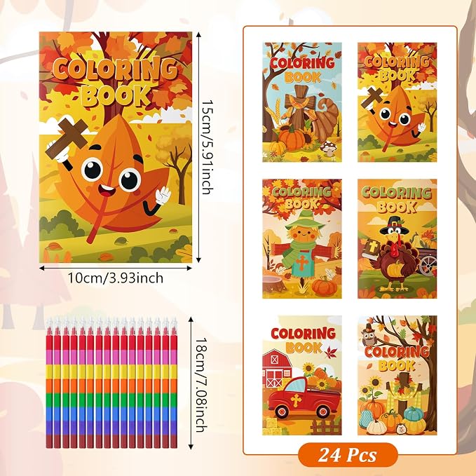 Cinrobiye 24 Set Fall Religious Coloring Books Bulk Mini Christian Thanksgiving Activity Books Autumn Bible Drawing Set for Sunday School Harvest Party Favors Gifts Goodie Bag Fillers