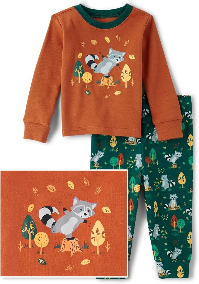 The Children's Place baby boys Button Long Sleeve Top and Pants Snug Fit 100% Cotton 2 Piece Pajama Set