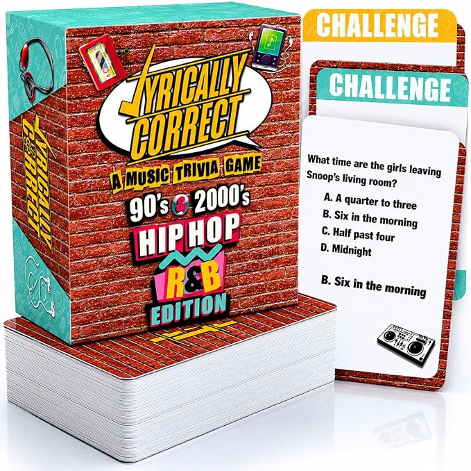 Lyrically Correct 90s & 2000s Hip-Hop & R&B Music Trivia Card Game for Adults & Families – Do You Know The Lyrics? Party Game for Game Night, Cookouts & Family Gatherings