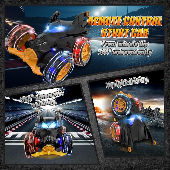 Remote Control Car for Boys - 360° Rotates and Flips 4WD Remote RC Stunt Cars for Kids, 2.4GHz RC Car with LED Lights, Easter Birthday Gift for Boy 3 4 5 6 7 8 9 13 Year Old
