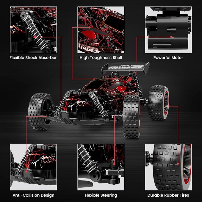 Tecnock RC Cars for Kids, 1:18 Scale 2WD RC Car with LED Lights, 2.4GHz Remote Control Car with USB-C Easy Charging & 50 Mins Playtime, Toys Gifts for Boys & Girls Ages 8-12