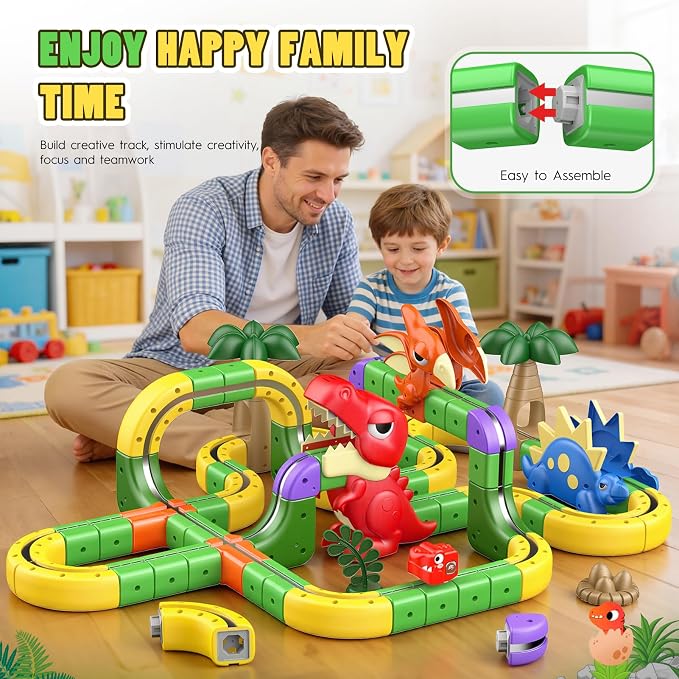 Upgrade Magnetic Train Set: 188PCS 3D Infinity Racer Electric Train Set for Kids Flexible Cube Track Anti-Gravity Dinosaur Train Toys Gifts for 3 4 5 6 7 8-12 Year Old Boys Girls