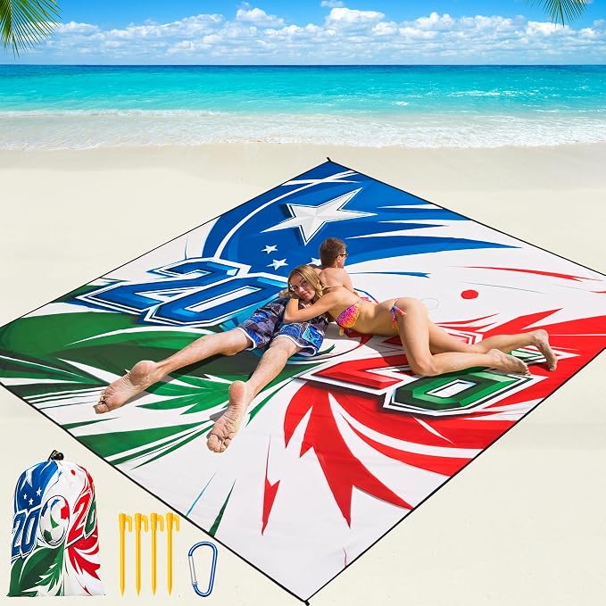 WIWIGO Beach Blanket Waterproof Sandproof Beach Mat 79" X 83"/10'x9'for 2-8 Adults Quick Drying Outdoor Picnic Mat Beach Accessories for Travel, Camping, Hiking