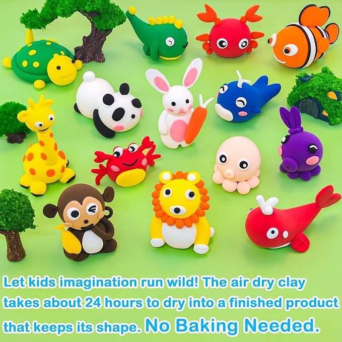 LanMa Air Dry Clay Kit for Kids, 12 Pack Sea Animal Air-Dry Art Kits with Ultra Light & Soft Modeling Clay, Instructions, Sculpting Tools, Christmas Birthday Gifts for Boys Girls