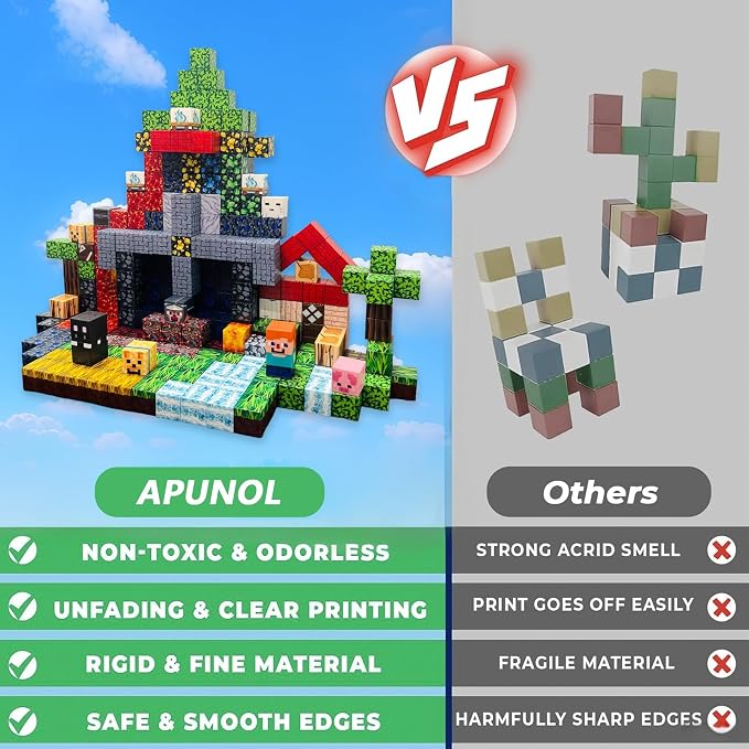 APUNOL 200PCS 0.8in Magnetic Blocks - Magnet Toys for Kids, Magnetic Building Blocks Cubes, Stacking Magnets, STEM Learning Toys Birthday Gifts for Toddlers, Boys and Girls Age 3+ Years Old