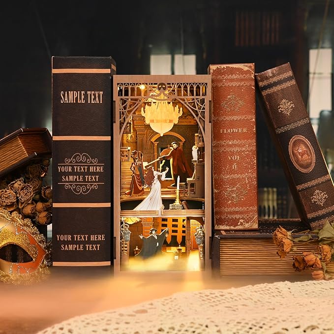 MiniCity DIY Book Nook Kit, Miniature Dollhouse Booknook Kit, 3D Wooden Puzzle Bookend Bookshelf Insert Decor with LED Light for Teens and Adults (Phantom of The Opera)