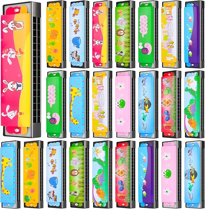 24 Pcs Harmonica for Kids Lightweight Harmonicas with Double Row of 16 Holes, Harmonica for Toddler Kids Adult Beginners' Musical Instrument Toy (Over 3 Years Old)