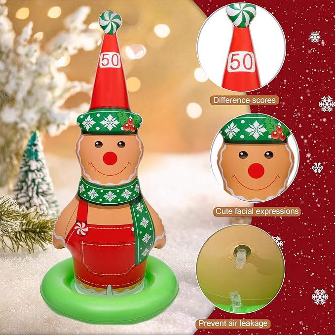 6 Pack Christmas Ring Toss Games, Gingerbread Man Inflatable Ring Toss Game,Christmas Party Games for Kids,Adults,Family,Indoor Outdoor Game Garden Toys Gifts