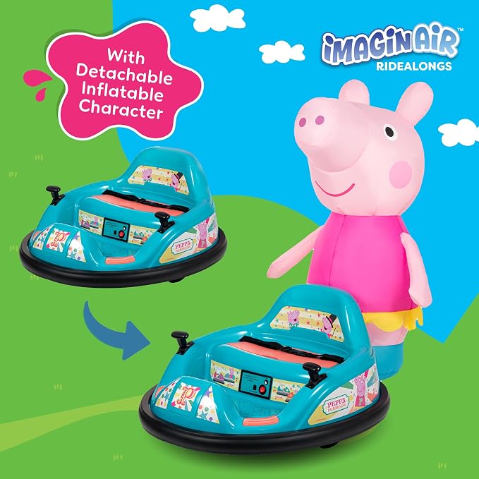 6V Peppa Pig Toy Toddler Bumper Car - Ride On Toddler Toy, Kids Electric Bumper Car, Auto-Inflated, Parent Remote Control, LED Light, 360° Spins, 1 MPH, Max Weight 66lbs, Age 1.5-4yrs