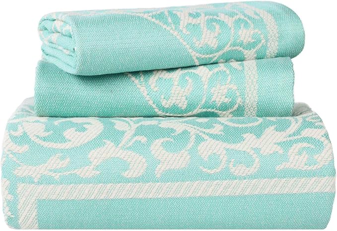 Superior Cotton Blend Bedspread Set, Includes 1 Tailored Bedspread and 1 Matching Pillow Sham, Lightweight Blanket, Bedding Decor, Jacquard Vintage Floral Mandala, Lyron Collection, Twin, Turquoise