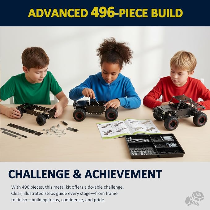 496 Pcs Metal Building Toys for Boys & Girls 8-12 Years Old, Off-Road Vehicle Model Truck Kits, STEM Engineering Construction Set, Monster Car Educational Gift for Kids Ages 8 9 10+